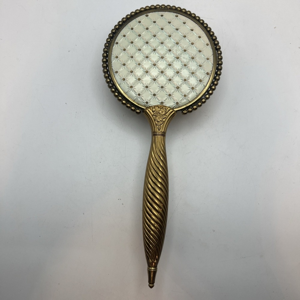 Vintage Exton USA Hairbrush Hollywood Regency Gold Ornate Quilted Starburst